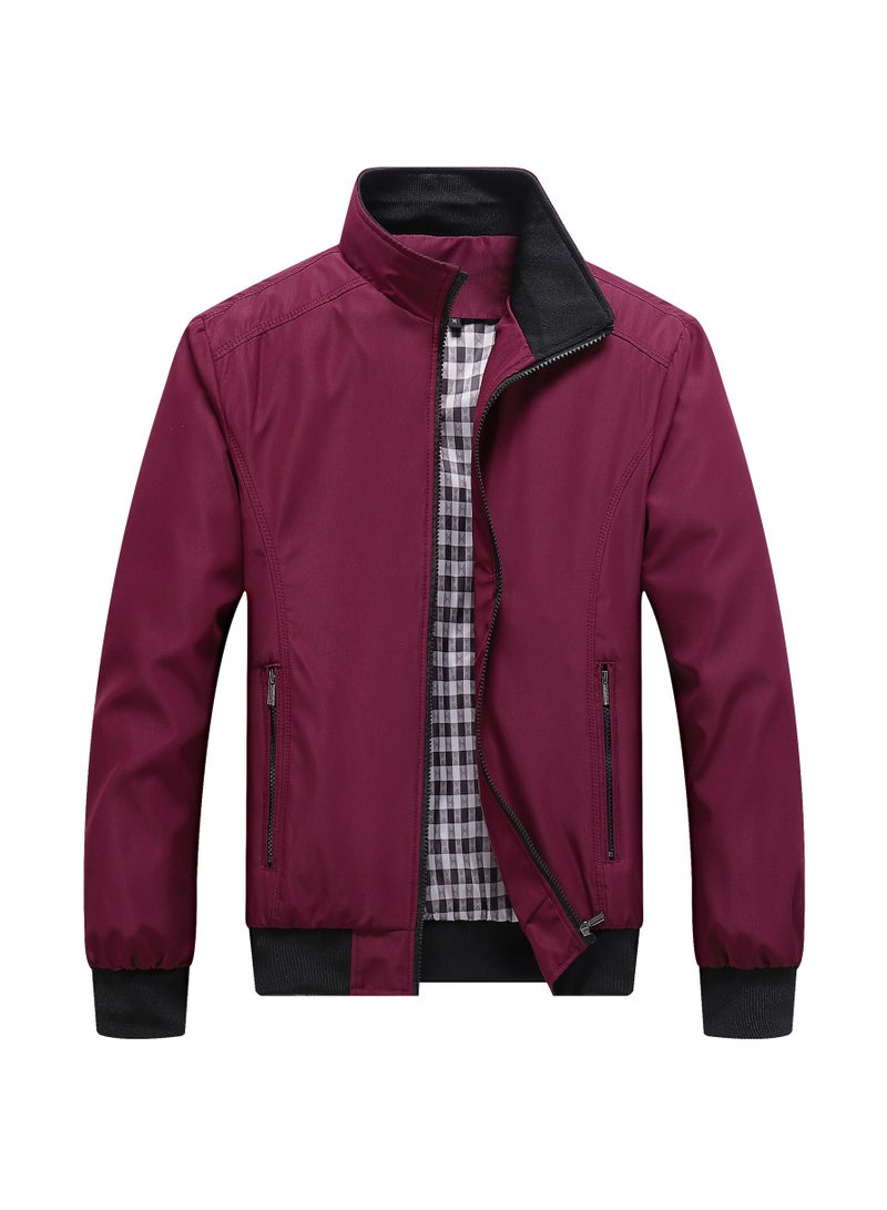 NIBEMINENT Spring Autumn Business Style Slim Jacket Wine Red