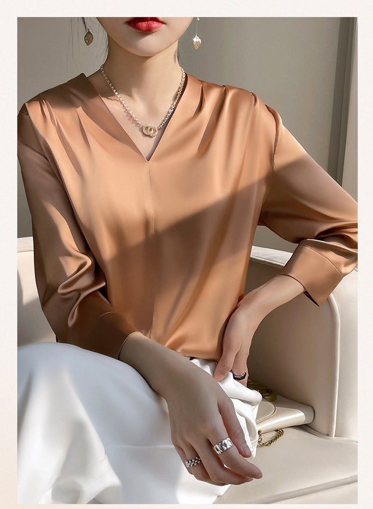 Shougu New Temperament Solid Color Shirt Women's Long Sleeved Shirt  - Image 2