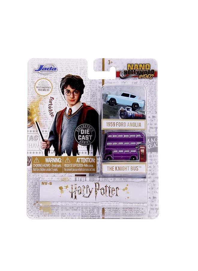 Jada Harry Potter 1.65" 2-Pack Nano Hollywood Rides, 2 Die-Cast Mini Vehicles, 1959 Ford Anglia and Knight Bus, Officially Licensed Wizarding World Collectible Cars, Ages 3+ - Image 2