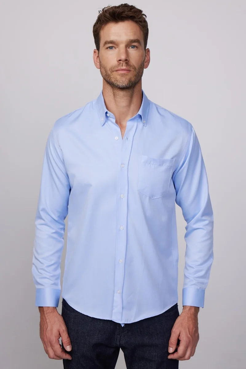 تودورس Classic Fit Long Sleeve Straight Collar Buttoned Pocket Blue Men's Shirt