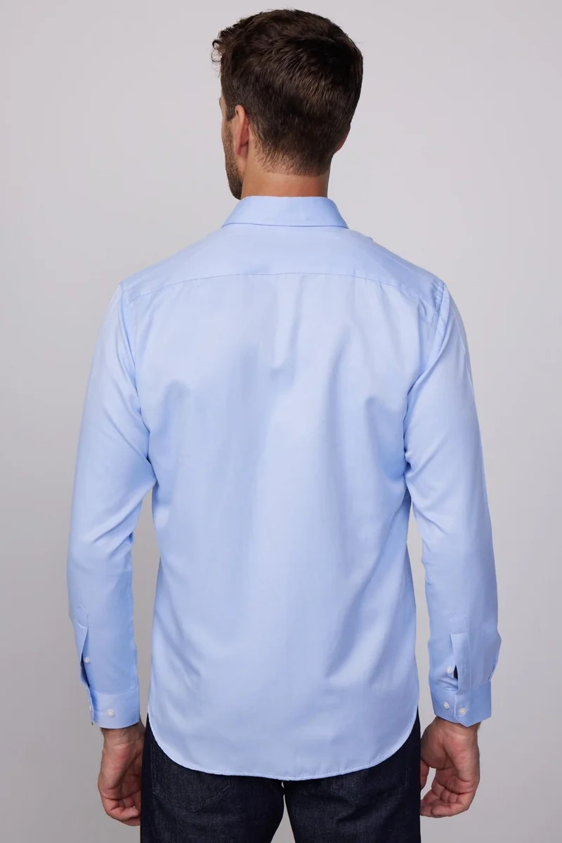 تودورس Classic Fit Long Sleeve Straight Collar Buttoned Pocket Blue Men's Shirt