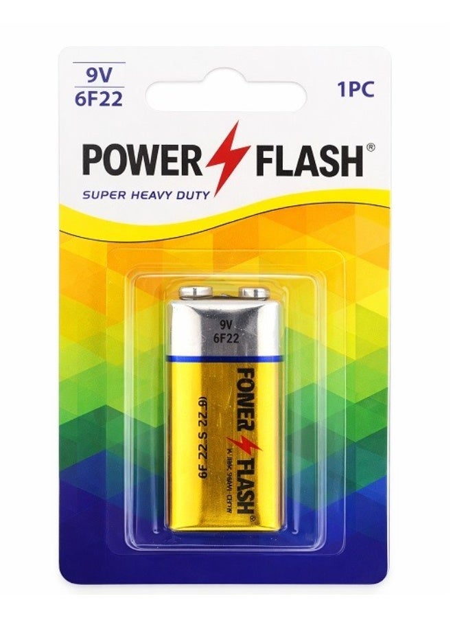 POWER FLASH 9V Zinc Battery (6F22) – Super Heavy Duty – Single Piece Pack