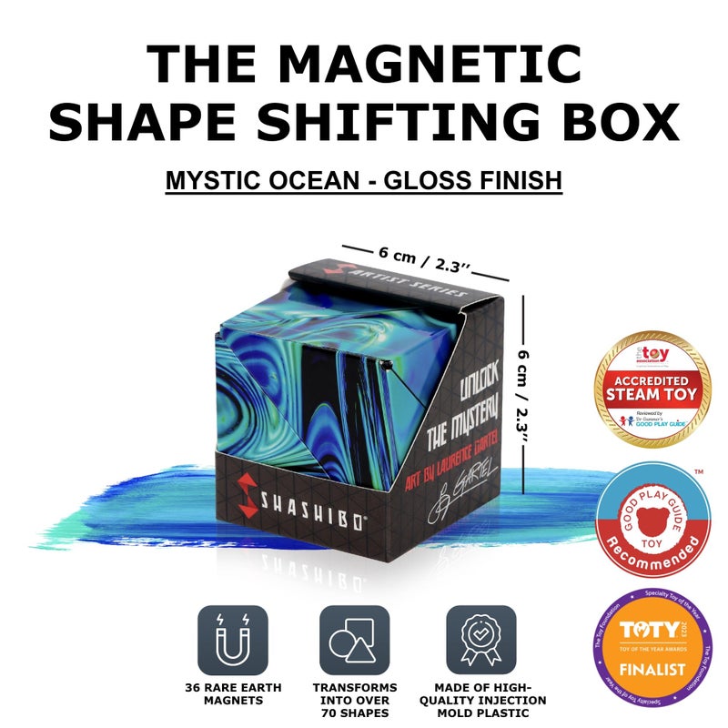 SHASHIBO Shape Shifting Box - Award-Winning, Patented Fidget Cube w/ 36 Rare Earth Magnets - Transforms Into Over 70 Shapes, Download Fun in Motion Toys Mobile App (Artist Series - Mystic Ocean) - Image 2