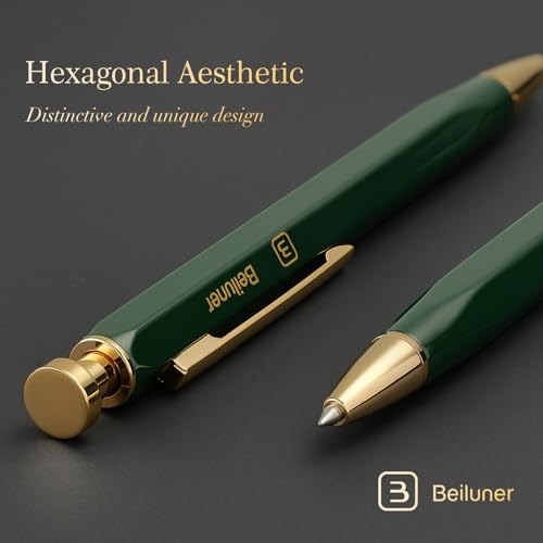 BEILUNER 312 Metal Gel Pen 0.5mm, Hexagonal Design, Green Piano Lacquer with 24K Gold Plated Accents, Includes One Refill, Professional Gel Pen Gift Box Set - Image 4