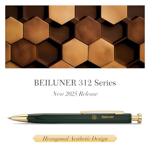BEILUNER 312 Metal Gel Pen 0.5mm, Hexagonal Design, Green Piano Lacquer with 24K Gold Plated Accents, Includes One Refill, Professional Gel Pen Gift Box Set - Image 2
