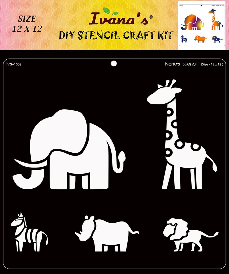 IVANA'S Animal Art Stencil for Art & Craft, Reusable DIY Decorative Stencil for Painting on Canvas, Fabric, Cloth, Paper, Glass, Furniture and Wall, Size - 12 x 12 inch, IVS-1002, Off White - Image 1