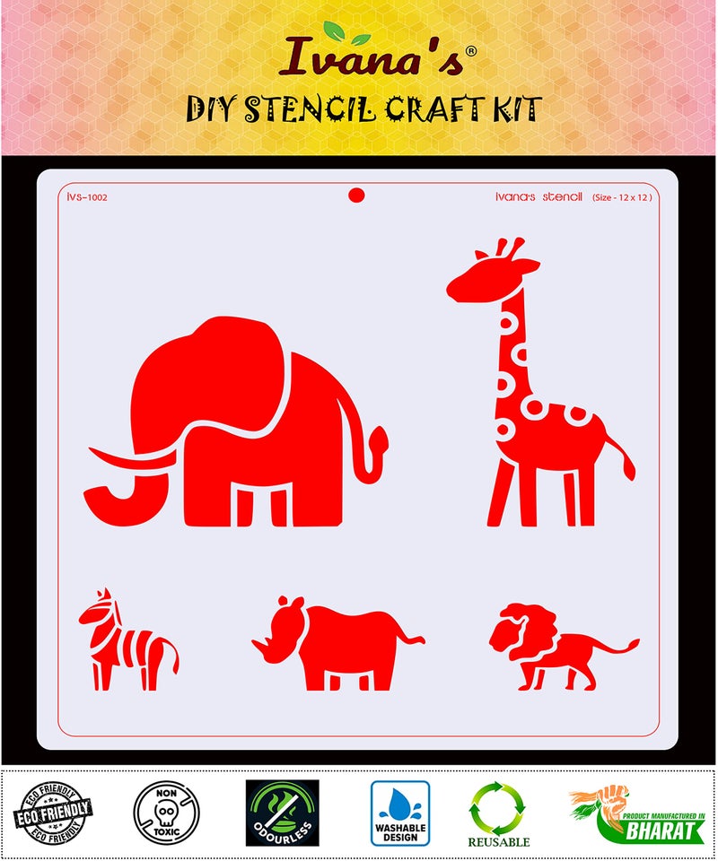 IVANA'S Animal Art Stencil for Art & Craft, Reusable DIY Decorative Stencil for Painting on Canvas, Fabric, Cloth, Paper, Glass, Furniture and Wall, Size - 12 x 12 inch, IVS-1002, Off White - Image 2