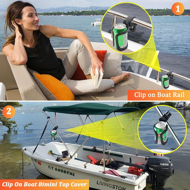 Boaton Marine Boat Rail Cup Holder, No Drilling Install Boat Drink Holder for Bimini Top Cover Or Pole, Pontoon Boat Accessories, Universal Can Holders for Pontoon Boat, Bass Boat, Jon Boat, Jet Ski - Image 4