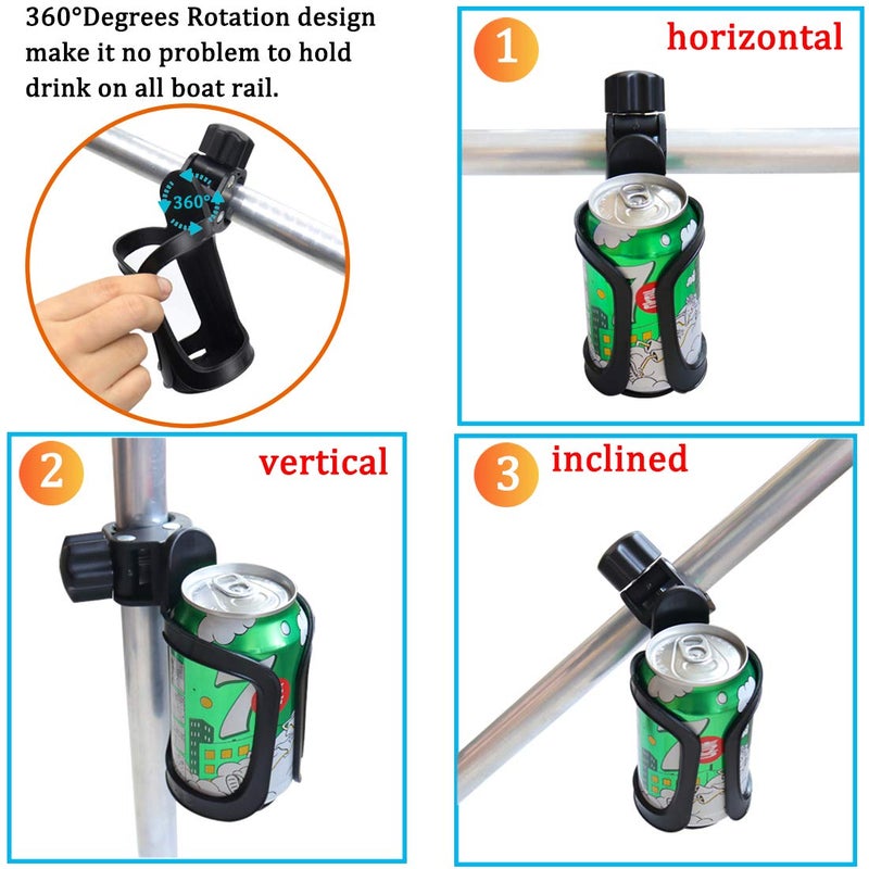 Boaton Marine Boat Rail Cup Holder, No Drilling Install Boat Drink Holder for Bimini Top Cover Or Pole, Pontoon Boat Accessories, Universal Can Holders for Pontoon Boat, Bass Boat, Jon Boat, Jet Ski - Image 3