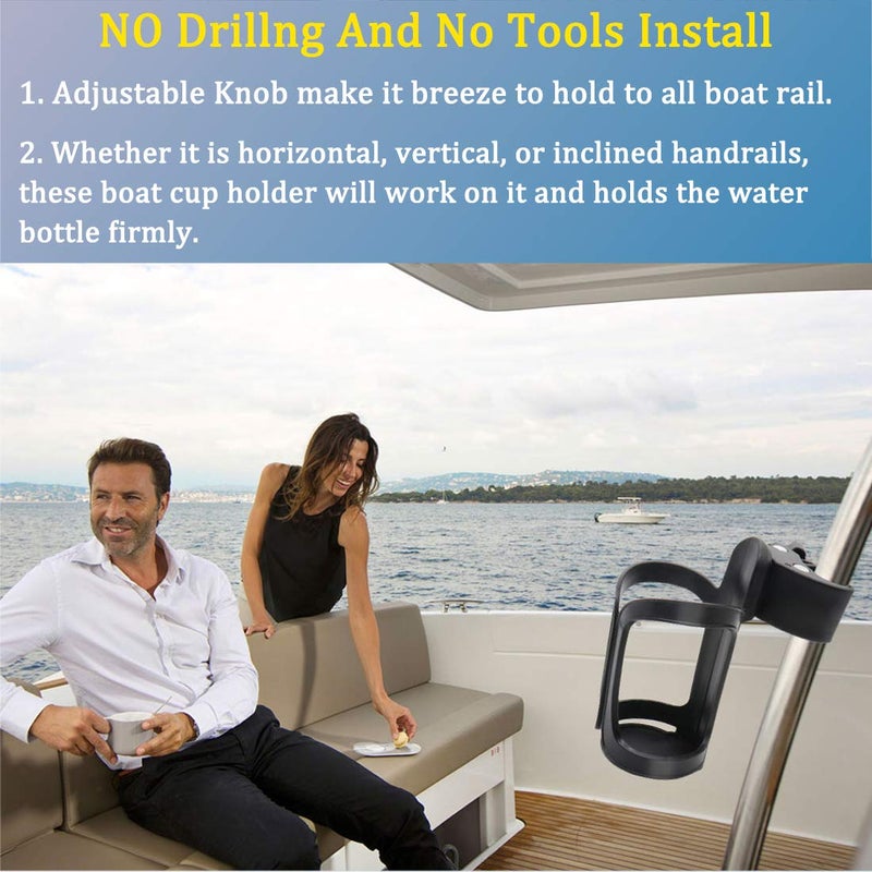 Boaton Marine Boat Rail Cup Holder, No Drilling Install Boat Drink Holder for Bimini Top Cover Or Pole, Pontoon Boat Accessories, Universal Can Holders for Pontoon Boat, Bass Boat, Jon Boat, Jet Ski - Image 5
