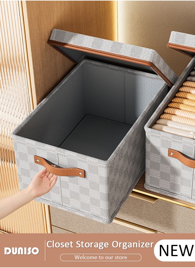 DUNISO Foldable Closet Storage Organizer with lid,Wardrobe Clothes Organizer For Clothing, Sheets, Toys, Books,Washable Closet Storage Boxes with Carrying Handles Cube Stackable Storage Bin for Home Bedroom Office  - Image 1