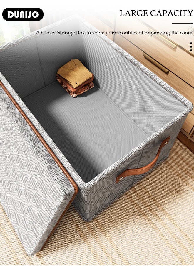DUNISO Foldable Closet Storage Organizer with lid,Wardrobe Clothes Organizer For Clothing, Sheets, Toys, Books,Washable Closet Storage Boxes with Carrying Handles Cube Stackable Storage Bin for Home Bedroom Office  - Image 5