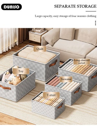 Foldable Closet Storage Organizer with lid,Wardrobe Clothes Organizer For Clothing, Sheets, Toys, Books,Washable Closet Storage Boxes with Carrying Handles Cube Stackable Storage Bin for Home Bedroom Office - view 4