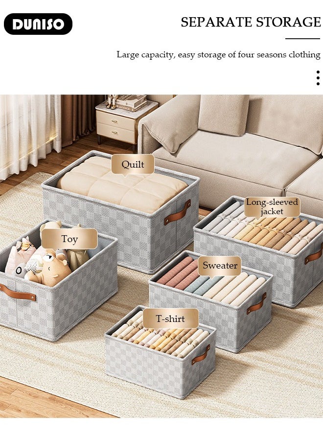 DUNISO Foldable Closet Storage Organizer with lid,Wardrobe Clothes Organizer For Clothing, Sheets, Toys, Books,Washable Closet Storage Boxes with Carrying Handles Cube Stackable Storage Bin for Home Bedroom Office  - Image 4