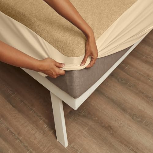 Wakefit Cotton Feel Terry Ultra Soft Waterproof Mattress Protector | Breathable - Hypoallergenic Mattresses Cover 75" x 48" - Diwan, Beige - Image 1