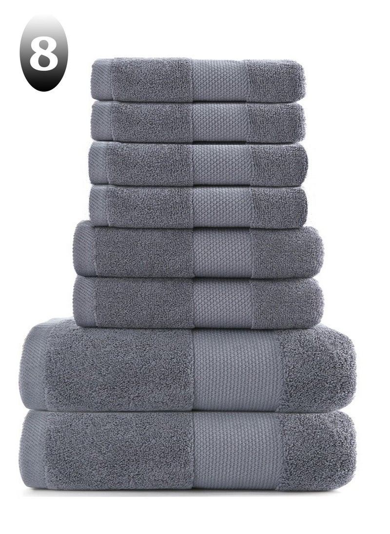 joyzzz 8 Pieces Bath Towel Set, 2 Large Bath Towels 2 Hand Towels 4 Square Towel Cotton Super Absorbent Bathroom Towels(Charcoal)  - Image 1