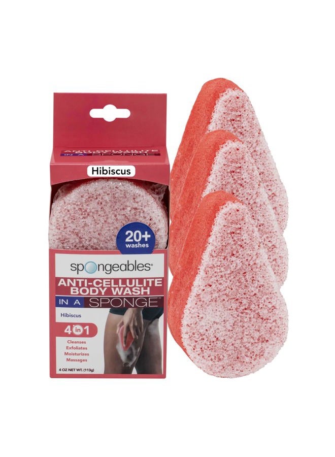 Anti Cellulite Body Wash in a 20+ Wash Sponge, Hibiscus, 3 Count