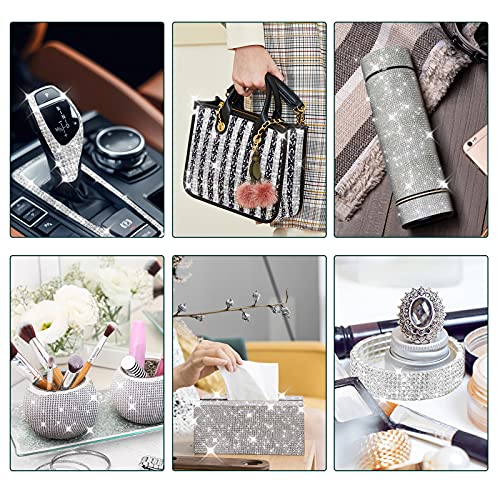 SNILOAW 3 Rolls 6.6 Yards Self-Adhesive Crystal Rhinestone Diamond Ribbon - DIY Diamond Ribbon Stickers with 2 mm Rhinestones for Arts Crafts,Bling Silver Ribbon Rolls for Phone,Car Decoration(Silver) - Image 5