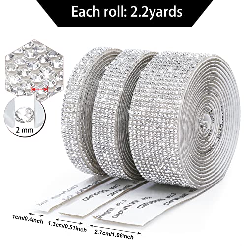 SNILOAW 3 Rolls 6.6 Yards Self-Adhesive Crystal Rhinestone Diamond Ribbon - DIY Diamond Ribbon Stickers with 2 mm Rhinestones for Arts Crafts,Bling Silver Ribbon Rolls for Phone,Car Decoration(Silver) - Image 3