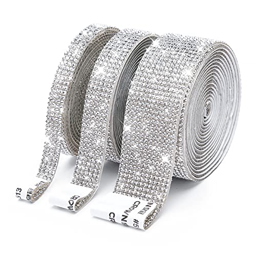 SNILOAW 3 Rolls 6.6 Yards Self-Adhesive Crystal Rhinestone Diamond Ribbon - DIY Diamond Ribbon Stickers with 2 mm Rhinestones for Arts Crafts,Bling Silver Ribbon Rolls for Phone,Car Decoration(Silver) - Image 1