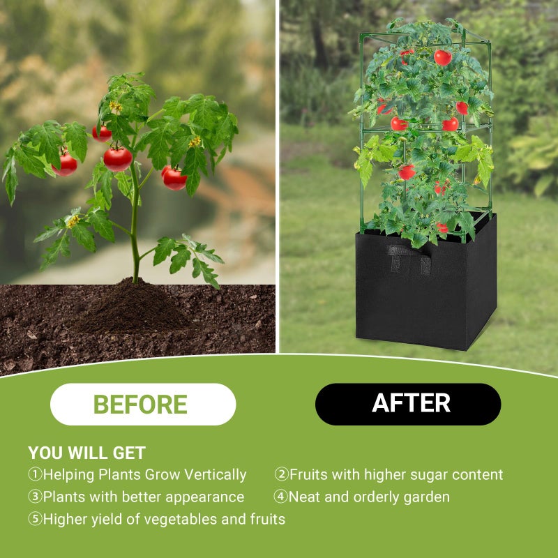 MQHUAYU 3 Pack Tomato Cages with 17 Gallon Grow Bags, 47â€ Heavy Duty Square Tomato Plant Stakes Support Cages Trellis for Garden Climbing Vegetables Flowers Fruits (47IN Tall, Extra-Bold) - Image 5