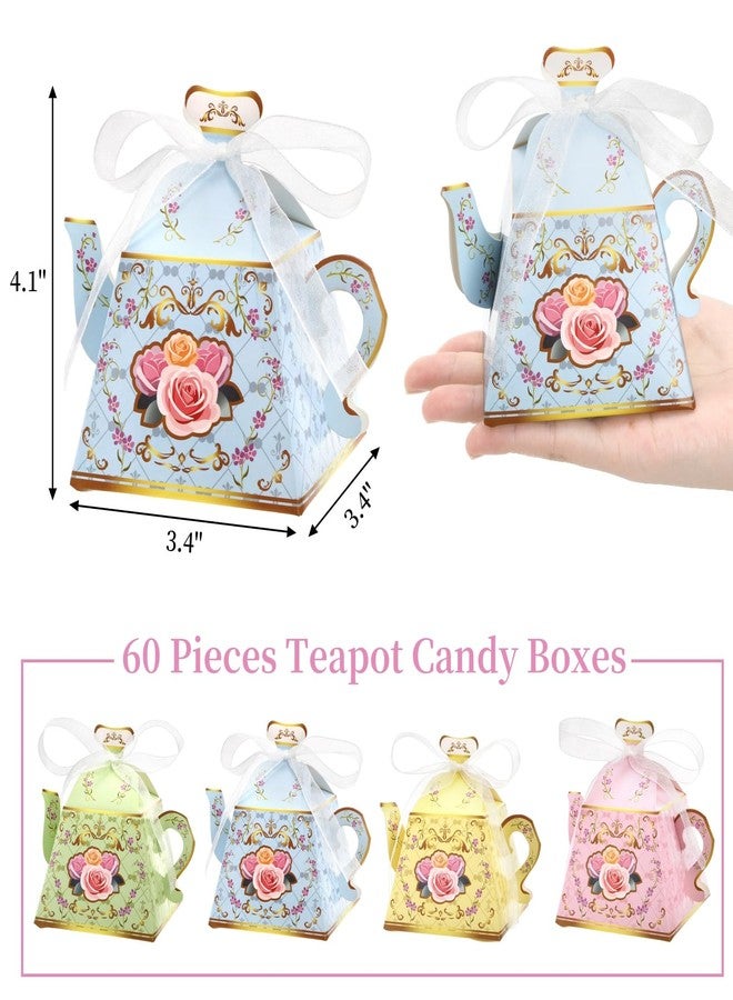 WRINGKIT 60 Pack Teapot Candy Boxes, Tea Party Favor Boxes with Ribbon, Vintage Floral Teapot Gift Box, Chirstmas Party Decorations Supplies for Tea Time, Wedding Bridal, Birthday, Baby Shower - Image 2