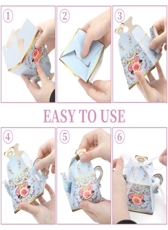 WRINGKIT 60 Pack Teapot Candy Boxes, Tea Party Favor Boxes with Ribbon, Vintage Floral Teapot Gift Box, Chirstmas Party Decorations Supplies for Tea Time, Wedding Bridal, Birthday, Baby Shower - Image 3