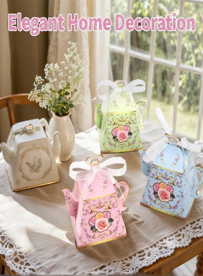 WRINGKIT 60 Pack Teapot Candy Boxes, Tea Party Favor Boxes with Ribbon, Vintage Floral Teapot Gift Box, Chirstmas Party Decorations Supplies for Tea Time, Wedding Bridal, Birthday, Baby Shower - Image 5