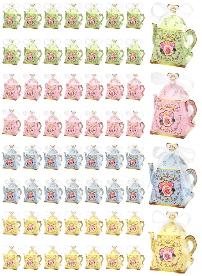 WRINGKIT 60 Pack Teapot Candy Boxes, Tea Party Favor Boxes with Ribbon, Vintage Floral Teapot Gift Box, Chirstmas Party Decorations Supplies for Tea Time, Wedding Bridal, Birthday, Baby Shower - Image 1