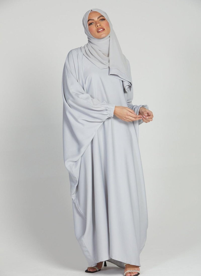 NUKHBAA Elegant white plain abaya wityh belt and Hijab-AB71  - Image 3