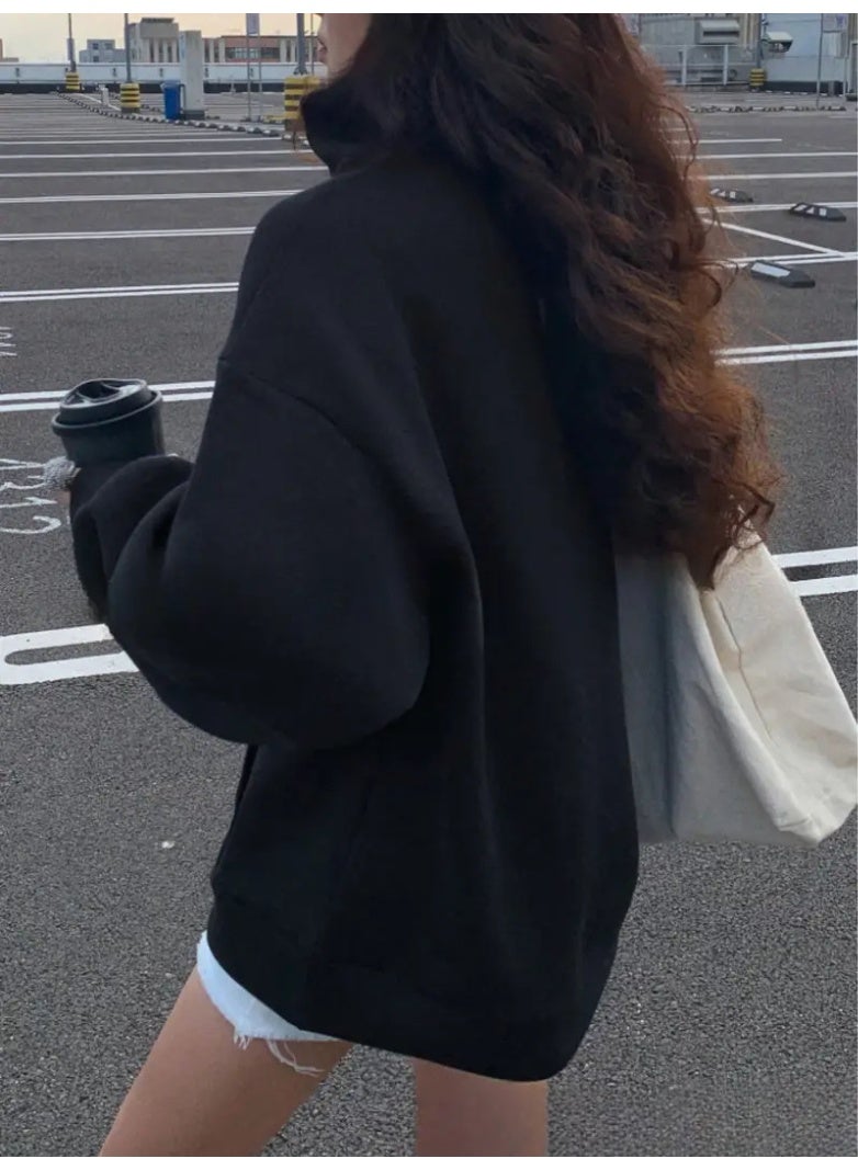 NIBEMINENT Autumn And Winter Women's Fashionable Loose Pullover Casual Half-open Long-sleeved Sports Sweatshirt Daily Street Style - Image 2