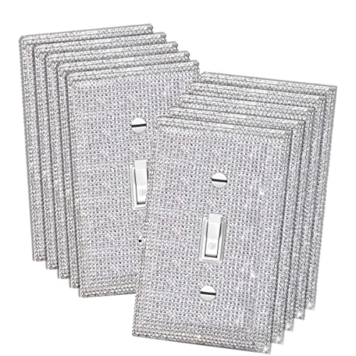 Gaocai 10 Pcs Silver Shiny Silver Rhinestones Wall Plate 1 Gang Toggle Light Switch Cover Decorative Durable Switch Covers Light Covers For Light Switch Single Gang Wall Plate - Image 1