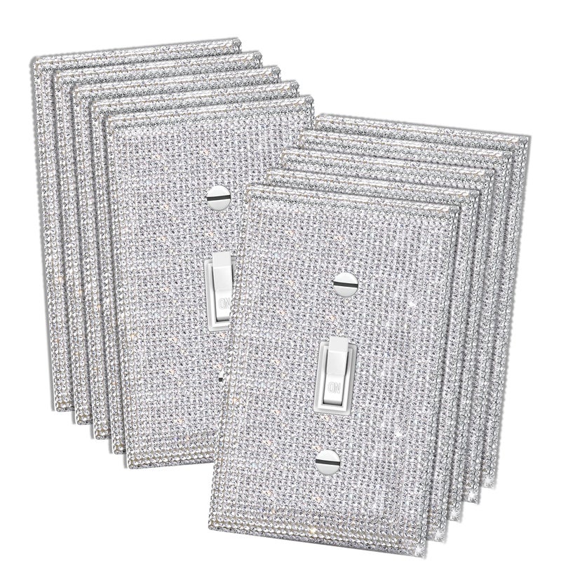 Gaocai 10 Pcs Silver Shiny Silver Rhinestones Wall Plate 1 Gang Toggle Light Switch Cover Decorative Durable Switch Covers Light Covers For Light Switch Single Gang Wall Plate - Image 2