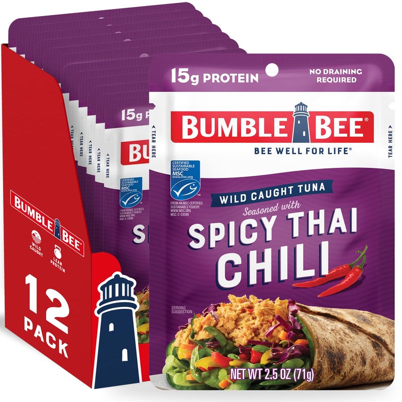 Bumble Bee Spicy Thai Chili Seasoned Tuna Pouch  Wild Caught and Ready to Eat for Snack Salad Korean Tuna Bowl  15g Protein per Serving  PERFECT PORTABLE GOODNESS  25 oz Packet Pack of 12 - Image 3