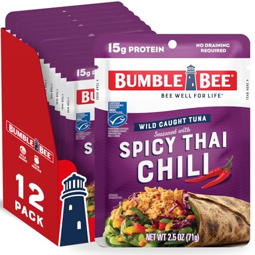 Bumble Bee Spicy Thai Chili Seasoned Tuna Pouch  Wild Caught and Ready to Eat for Snack Salad Korean Tuna Bowl  15g Protein per Serving  PERFECT PORTABLE GOODNESS  25 oz Packet Pack of 12 - Image 1