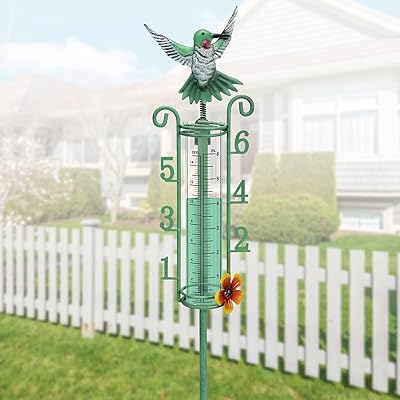 APSOONSELL APSOONSELL Rain Gauge Outdoor - 6" Capacity Rain Gauges with Metal Stake, Green Rain Gauge Large Numbers Easy to Read  - Image 1