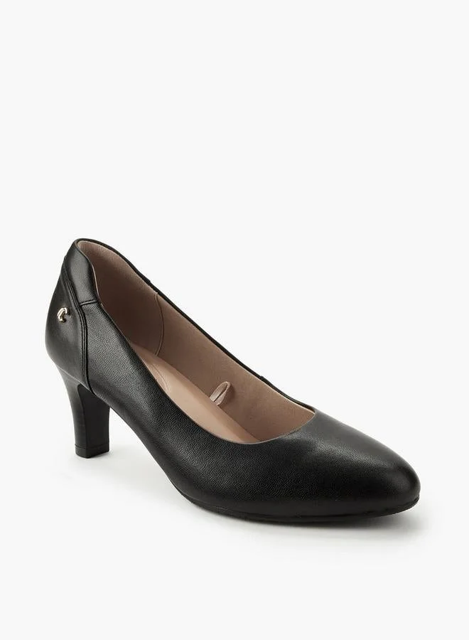 لو كونفورت Solid Pointed Toe Leather Pumps With Block Heels
