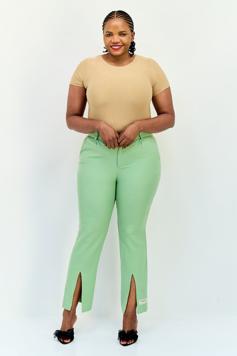 The Giving Movement Women Regular Fit Solid Flare Pants, Sage Green - Image 4