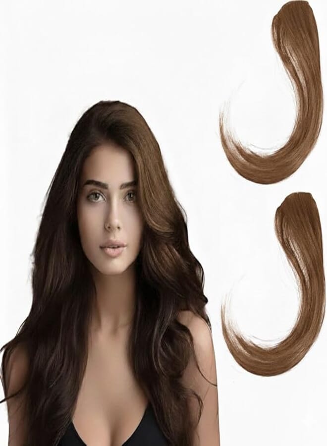 Long Side Bangs ONE Clip in Hair 2PCS Set-25CM, Thick Wavy Hair Bangs Clip on Natural Curly Swept Bangs Fake Fringe Bangs Long Temple Hair -High Temperature Fiber Hair -JW265 (N10-LIGHT BROWN)