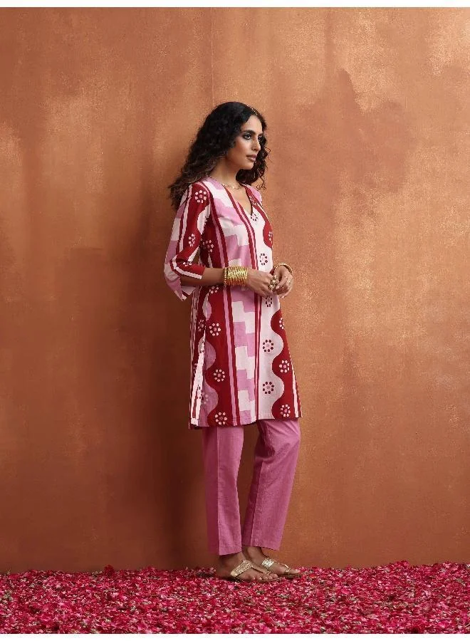 trueBrowns Pink Geometric Print Kurta Co-ord Set