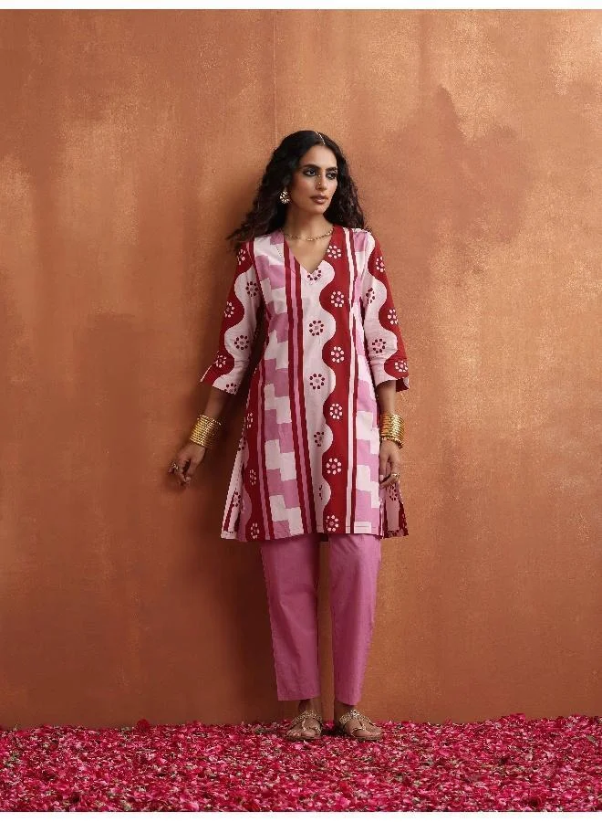 trueBrowns Pink Geometric Print Kurta Co-ord Set