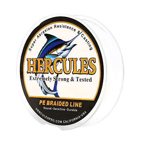 HERCULES Super Cast 100M 109 Yards Braided Fishing Line 50 LB Test for Saltwater Freshwater PE Braid Fish Lines Superline 8 Strands - White, 50LB (22.7KG), 0.37MM - Image 1
