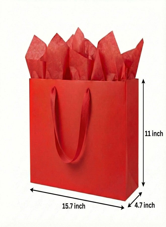 JUNESHE XL Large Red Gift Bags Set of 3, 15.7 inch Paper Bag with Handles Matching Card Envelop Sticker Tissue Paper for Party Shopping Birthday Wedding Anniversary - Image 2