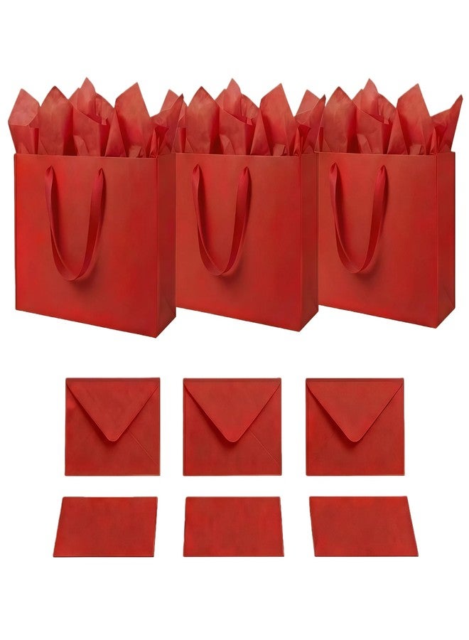 JUNESHE XL Large Red Gift Bags Set of 3, 15.7 inch Paper Bag with Handles Matching Card Envelop Sticker Tissue Paper for Party Shopping Birthday Wedding Anniversary - Image 1