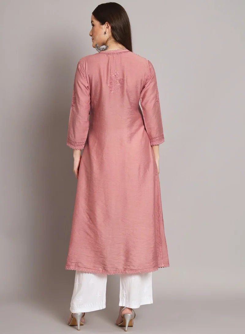 Alaya Hand Embroidered Chikankari A-Line Chanderi Cotton Angarkha Kurta-AL3667