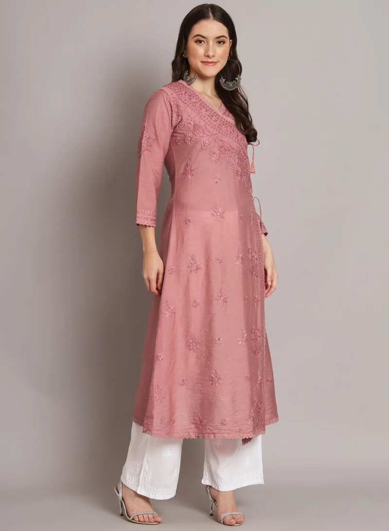 Alaya Hand Embroidered Chikankari A-Line Chanderi Cotton Angarkha Kurta-AL3667