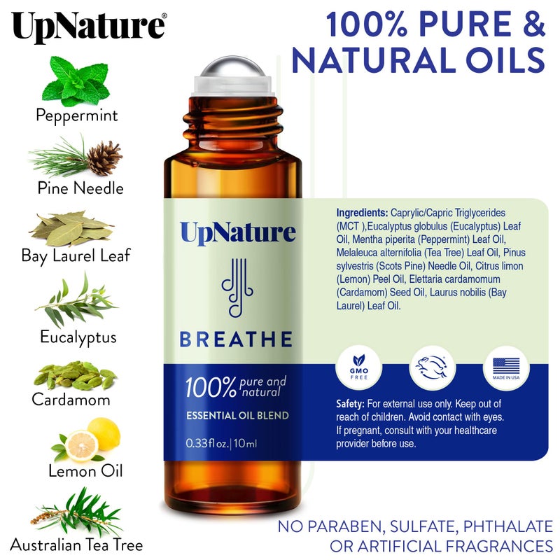UpNature Breathe Essential Oil Roll On Blend â€“ Natural Breathing Support - Premium Quality Essential Oils for Skin - Pure Blend of Peppermint, Tea Tree & Eucalyptus Oil - Image 3