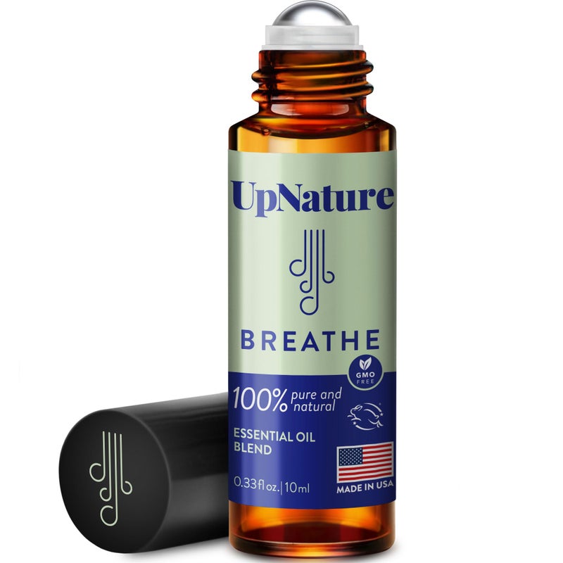 UpNature Breathe Essential Oil Roll On Blend â€“ Natural Breathing Support - Premium Quality Essential Oils for Skin - Pure Blend of Peppermint, Tea Tree & Eucalyptus Oil - Image 1