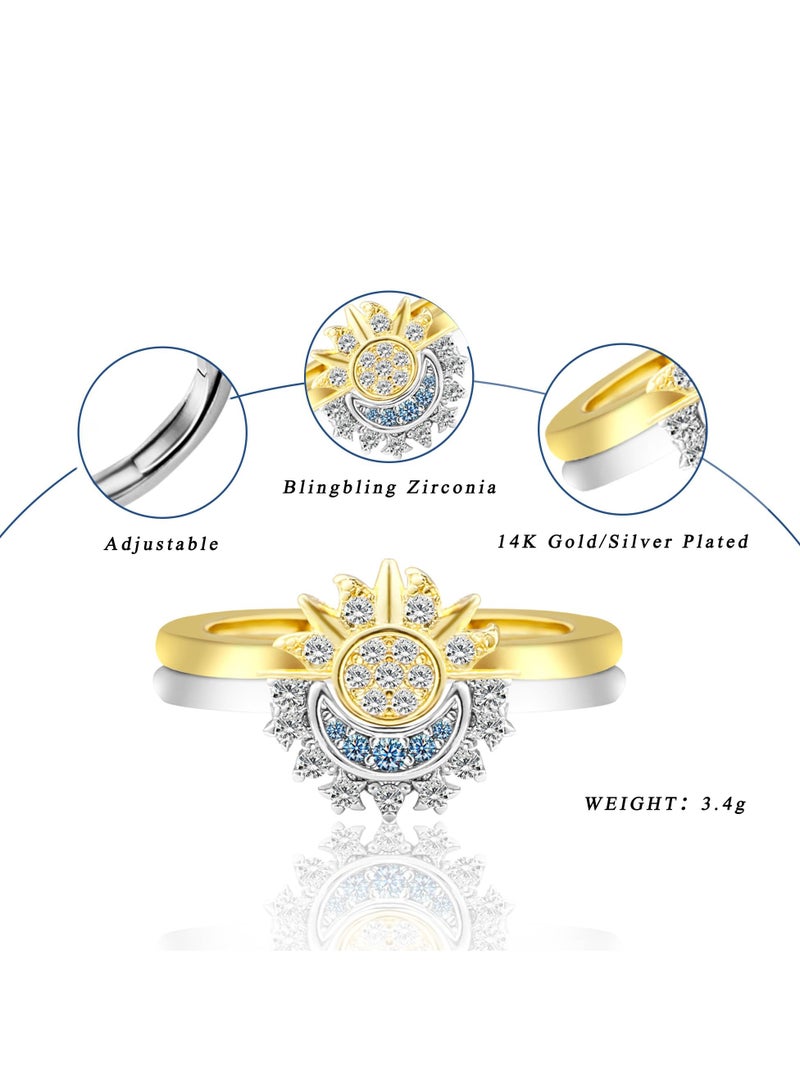 Barakah Adjustable Sun and Moon Stackable Ring Set for Women, Perfect Celestial Jewelry Gift for Best Friends and Teen Girls - Image 4