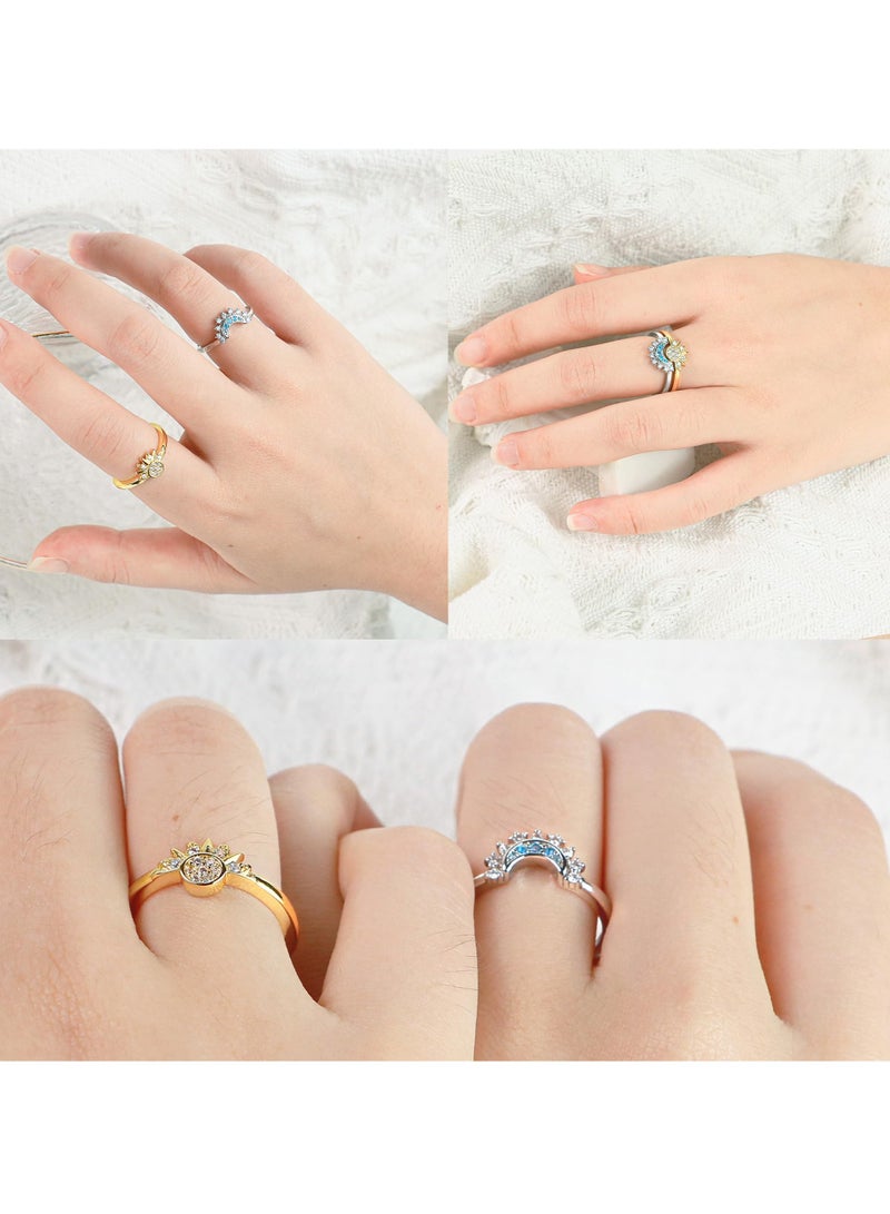 Barakah Adjustable Sun and Moon Stackable Ring Set for Women, Perfect Celestial Jewelry Gift for Best Friends and Teen Girls - Image 3